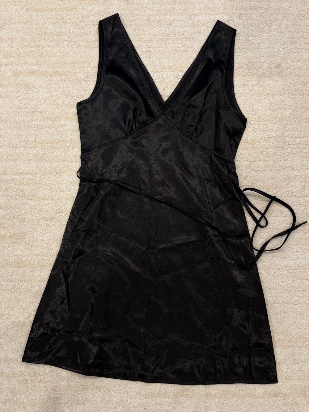 Classic Black Satin V-Neck Slip Dress